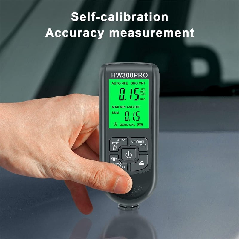 Abizarch Paint Thickness Gauge Meter Fe/NFe Probe Coating Thickness Gauge Professional Multifunctional Car Paint Depth Gauge Test Precise HW-300PRO for Car Automatic Detection(black) (black) - Image 2